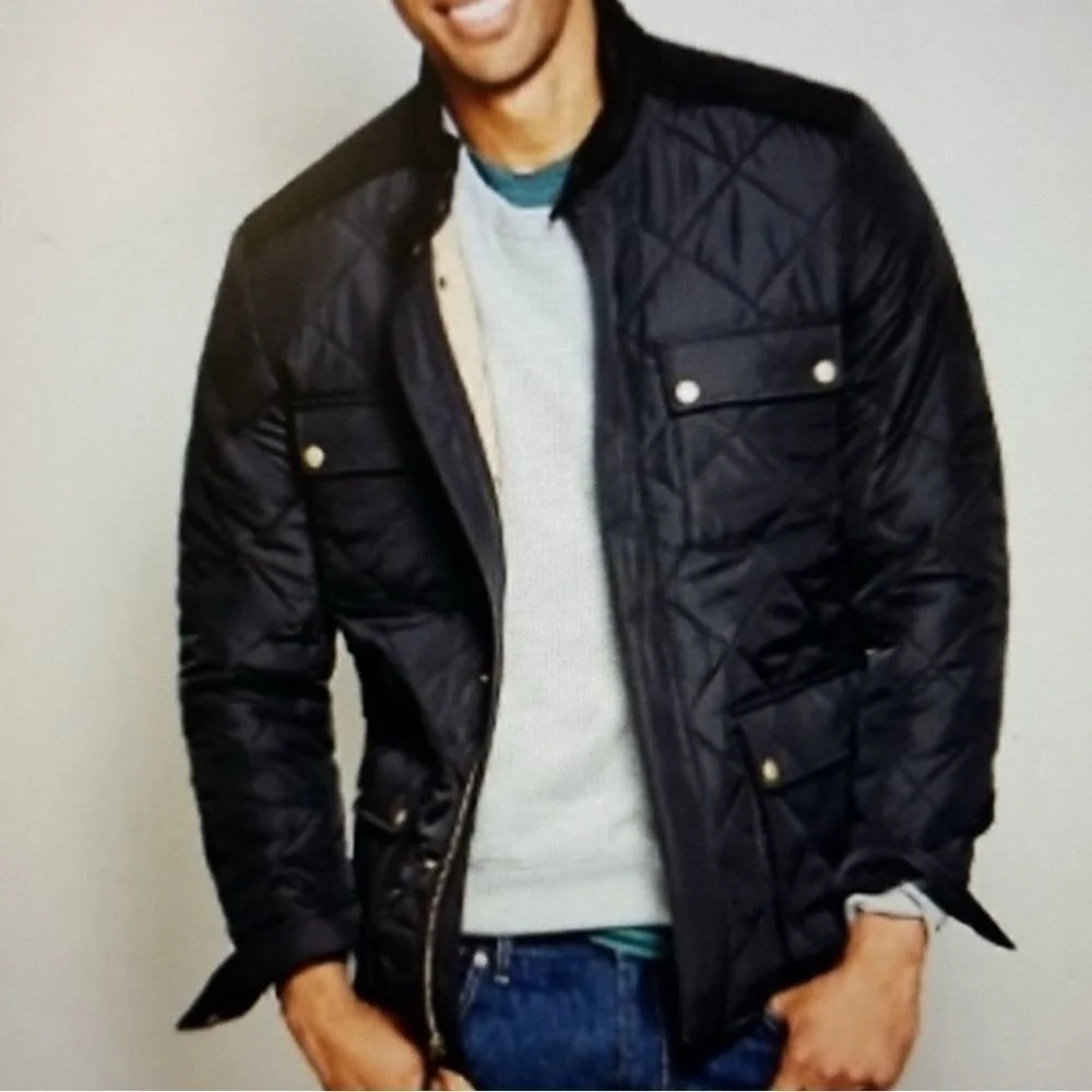 J CREW Mens Greyson Quilted and Corduroy Barn Black Jacket, Size XXL